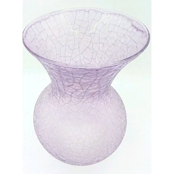 Vintage Libbey Frosted Crackle Glass Vase Purppish Pink Tone Marked L 7.08" - Picture 2 of 11
